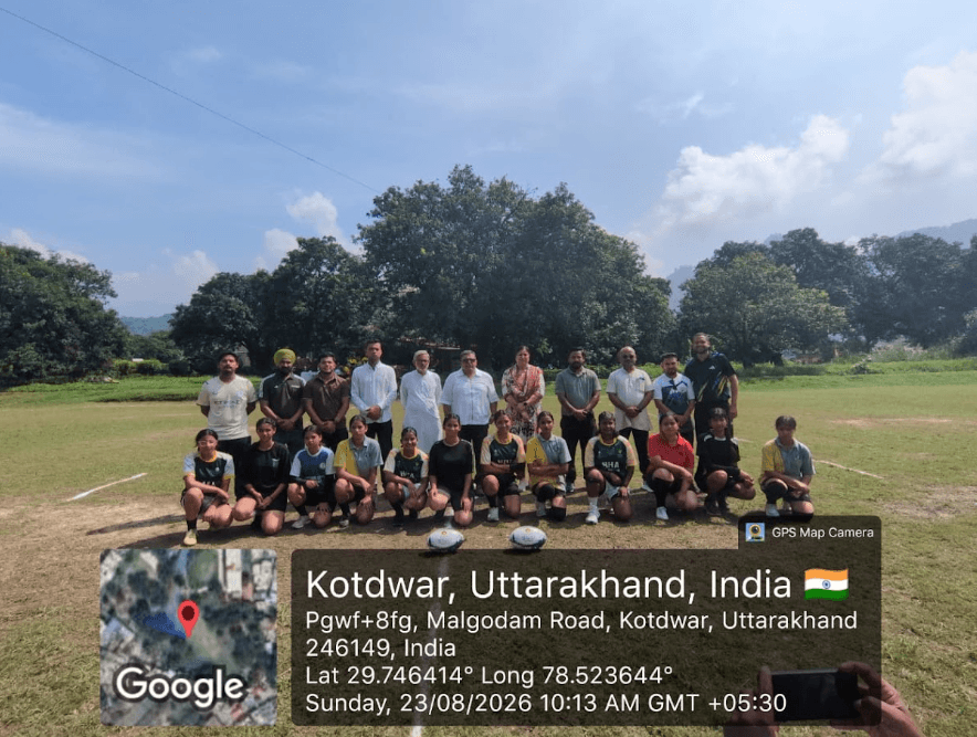 Uttarakhand rugby players and officials assembled at Kotdwar ground