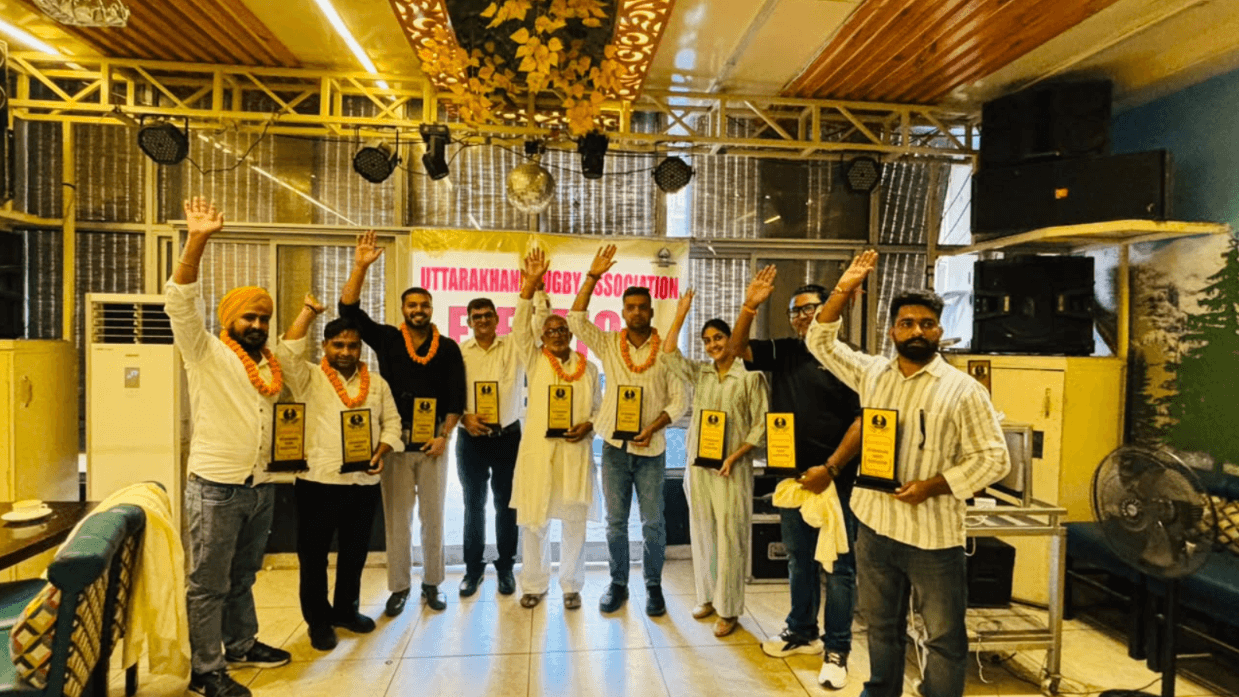 Uttarakhand Rugby Association team celebration and state championship honors